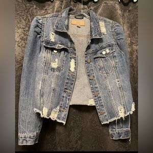 Blank NYC puffed shoulder cropped denim jacket